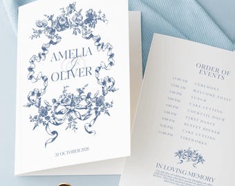 結婚式プログラムテンプレート、式次第、挙式日程表、即時ダウンロード、100%編集可能なCanvaテンプレート
