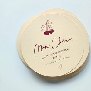 Printed Circle Cherry Place Cards, Name Cards Wedding | Place Cards, Round Shaped Place Cards | Bridal Shower Place Cards