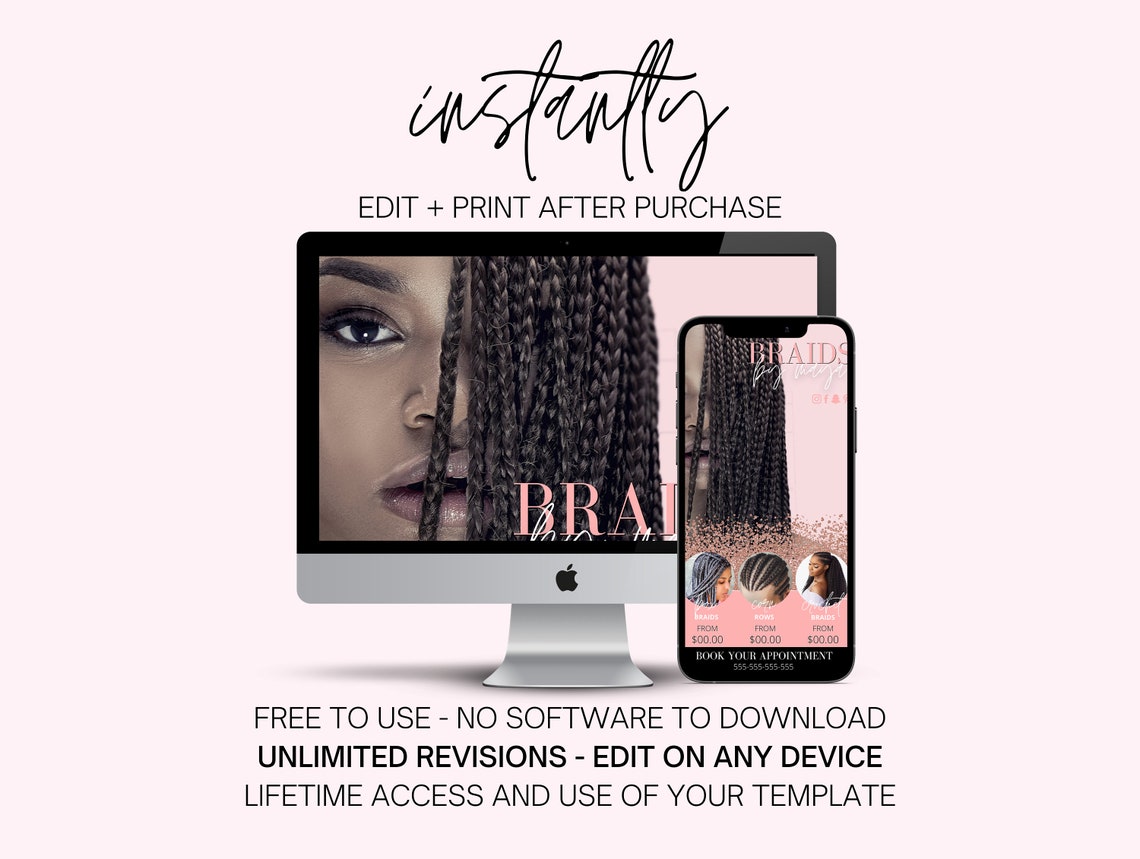 Hair Braiding Flyer Hair Salon Flyer Canva Template Hair - Etsy