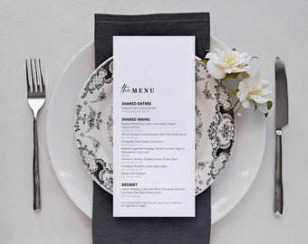 Printed Table Menu, Modern Printed Wedding Menu, Customisable Menu, Personalised Menu, Table Name