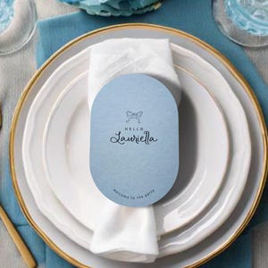 Printed Place Cards, Whimsical Oval Pill Shaped,  Perfect for Baptism, Christening, Bridal Shower, Wedding Place Cards, Bow Place Cards