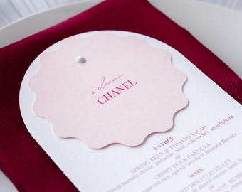 Printed Event Menu and Place Card Set, Printed Arch Menu with Scalloped Place Card, Reception Table Stationery
