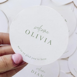 Printed Place Cards, Name Cards Wedding | Sage Place Cards, Round Shaped Place Cards | Bridal Shower Place Cards, Christening, Baptism