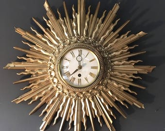 1963 Vintage American Syroco Sunburst Wall Clock