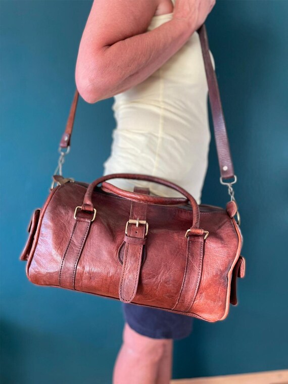 Moroccan Leather Travel Bag Vintage Men's Large Bag Etsy
