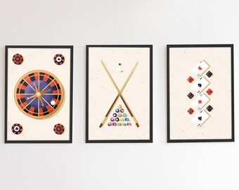 Poker Room Decor - 3 Piece Wall Art - Poker Art - Game Room Wall Decor - Three Panel Wall Art