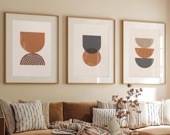 Mid Century Modern Art Prints: Geometric Boho Wall Decor, Set of 3