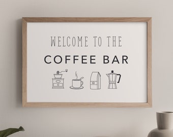 Coffee Bar Print - Kitchen Art - Coffee Poster - Coffee Nook - Printed Coffee Decor - Coffee Decor - Coffee Wall Decor - Kitchen Decor