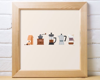 Square Modern Coffee Art - Coffee Poster - Coffee Decor - Square Coffee Print - College Student Gift - Kitchen Decor