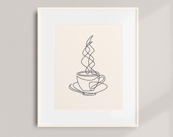 Minimal Coffee Cup Print - Coffee Poster - Coffee Decor - Coffee Print - Simple Line Art - Line Art Print - Kitchen Art - Line Illustration