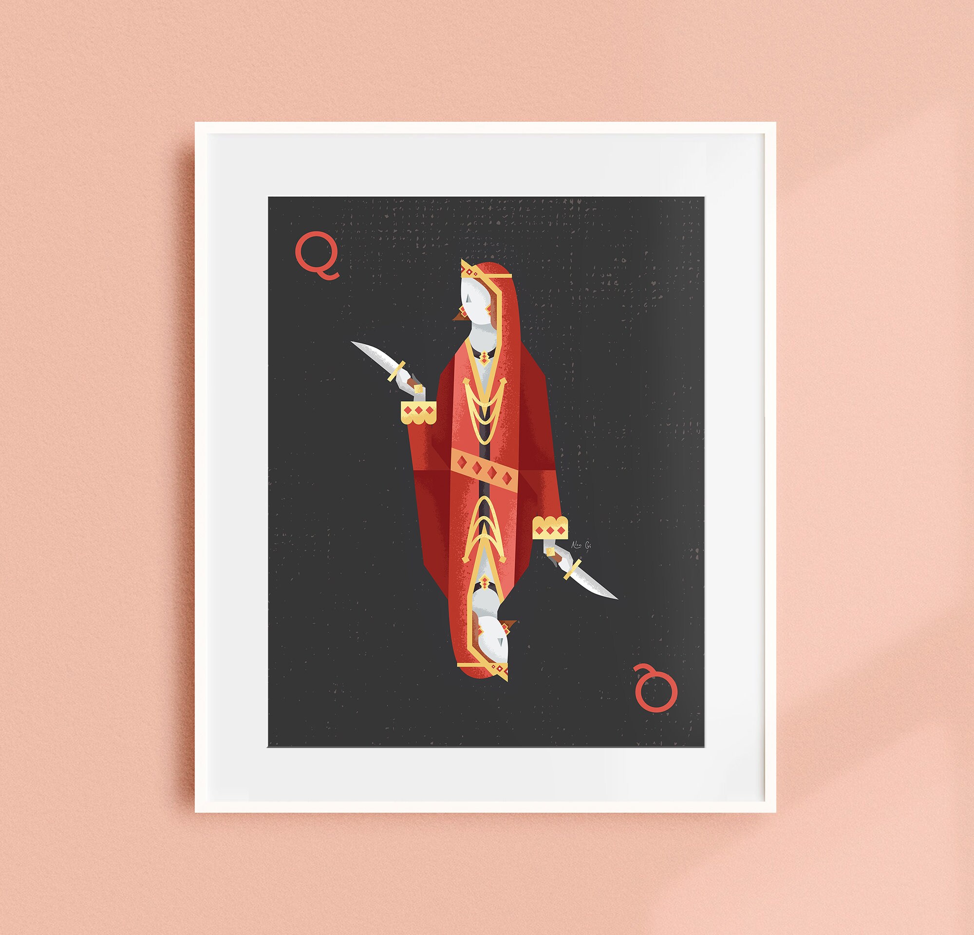 Red Queen Playing Card Art Poker Room Decor Roommate Gift Etsy