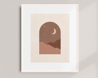 Desert Moon Poster - Abstract Moon Print - Boho Art Print - Mid Century Modern Decor - Moon Art - Terracotta - Minimal Wall Art
