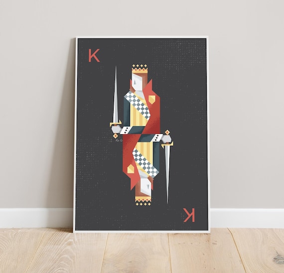 Red King Playing Card Art Poker Room Decor Roommate Gift Etsy