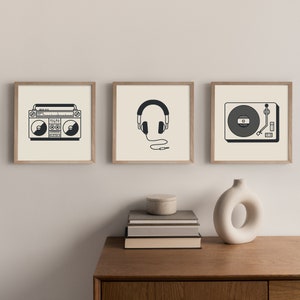 Music Wall Art Trio - Vibrant Music Posters - Unique Music Art - College Dorm Decor - Audio Enthusiast Gift - Mid-Century Modern Style