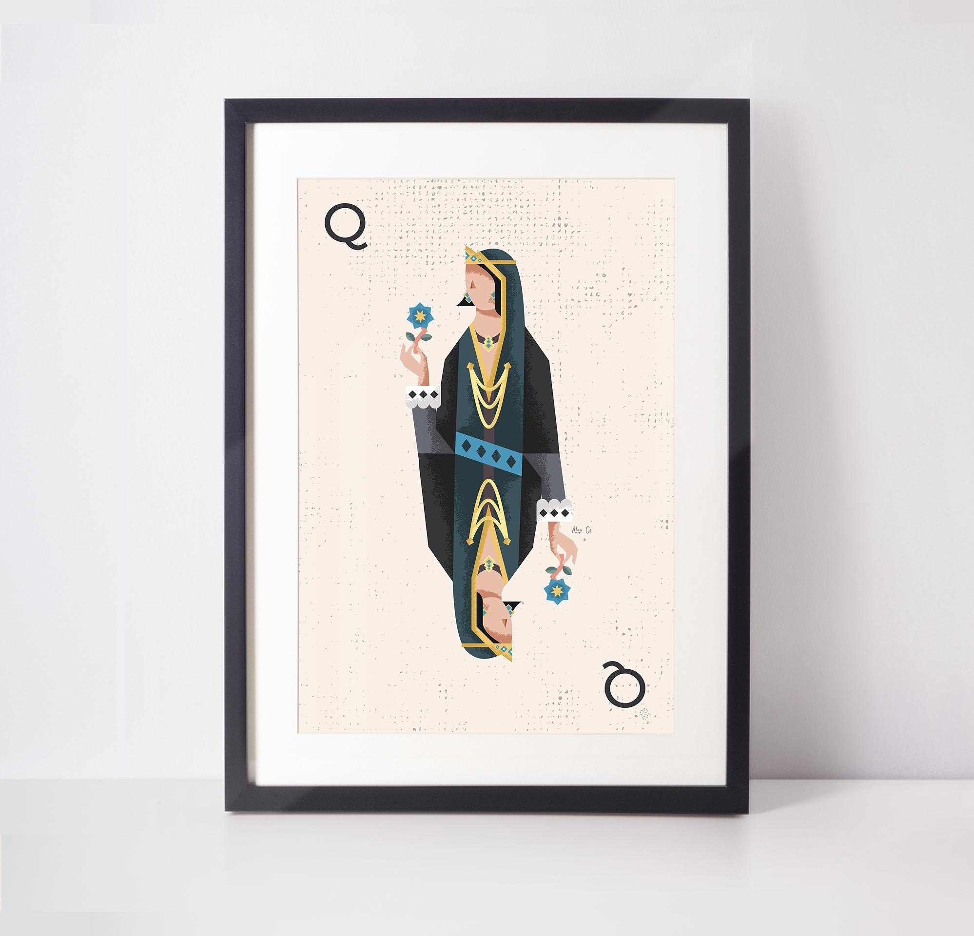 Black Queen Playing Card Art - Poker Room Decor - Roommate Gift - College Student Gift
