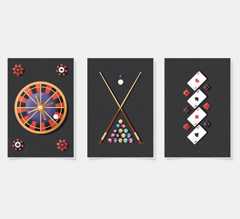 Poker Room Decor 3 Piece Wall Art Poker Art Game Room Etsy