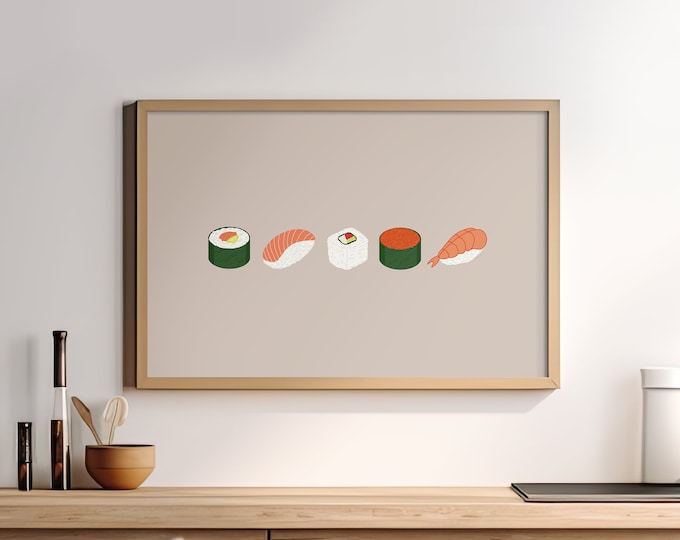 Minimalist Sushi Poster - Sushi Art Print - Japanese Food Decor - Contemporary Sushi Wall Art - Modern Sushi Artwork - Sushi Rolls