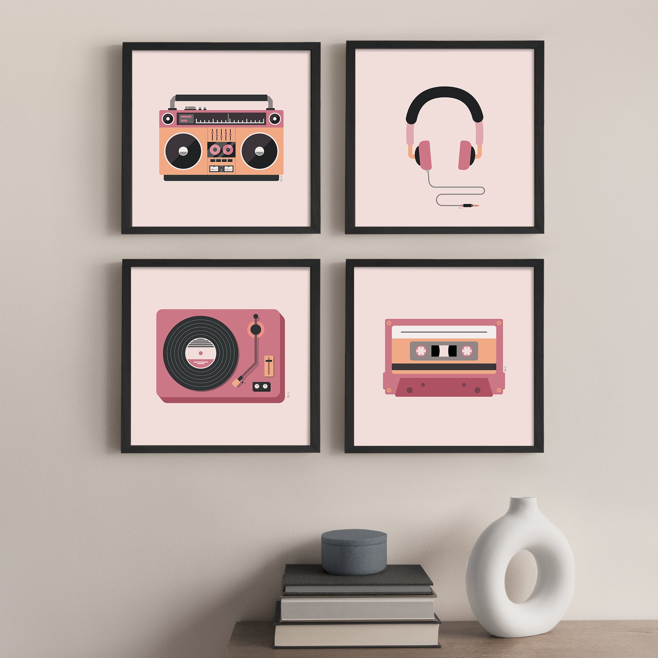 Set of 4 Music Art Posters - Mid Century Styled Prints of