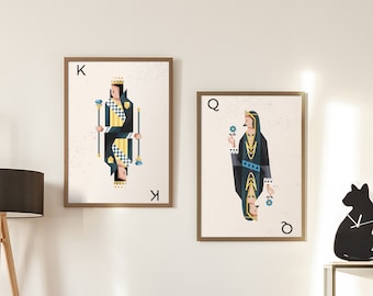 King and Queen Wall Art - Valentine Gift - Valentine&#39;s Day - His and Hers Decor - King & Queen Playing Cards - Wedding Gift - Gifts for Him