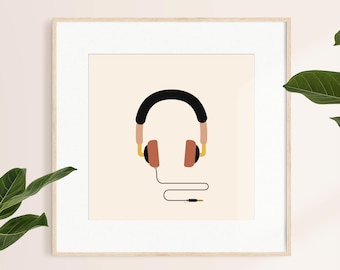 Recording Studio Art - Mid Century Modern Music Decor - Headphone Poster - Music Art Poster - Music Room Decor- Dorm Room Decor