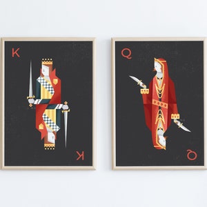 King and Queen Wall Art - Valentine Gift - Valentine&#39;s Day - His and Hers Decor - King & Queen Playing Cards - Wedding Gift - Gifts for Him