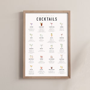 Guía de cócteles - Cartel de cócteles verticales - Decoración del bar - Menú de cócteles - Arte de cócteles - Arte de cocina - Guía de cócteles - Regalo para amantes de los cócteles