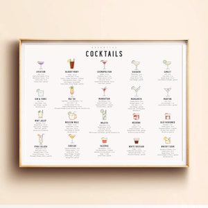 Ultimate Cocktail Poster - 20 Classic Recipes - Bar & Kitchen Wall Art - Mixology Guide - Minimalist Cocktail Art - Gift for Bartender