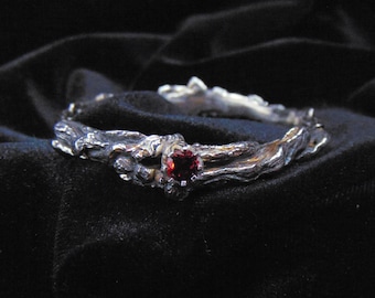 Bracelet "Twigs" with Garnet,  Sterling Silver Bracelet, Stone Magic, Rigid Bracelet, Bangle Bracelet,