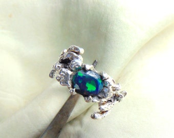 Tree branch opal ring, engagement ring,  ring with black opal, engagment ring, Sterling silver ring, gift for women