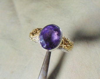 Silber  Ring mit Amethyst, Gehämmert ring, Amethyst, Silberring mit natürlichem Amethyst,