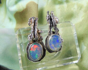 Opal Earring, Sterling Silver Earrings with Opals, Ethiopian Solid Opals, Handmade Earrings, Gift fore Women, Natural Stone Jewelry,