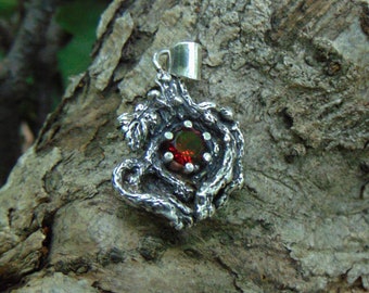 Silver Pendant with Garnet, Sterling Silver Pendant, Red Natural Stone, Garnet Pendant