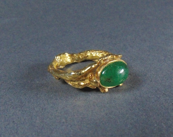 Branch ring with emerald, Sterling silver ring, Engagement ring, Unique Bohemian Ring, Sterling Silver Jewelry, Green natural emerald