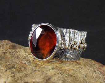 Garnet Silver Ring, Sterling Silver Gemstone Ring, Natural Garnet , Red Stone Ring, Gift for Women, Unique Ring,