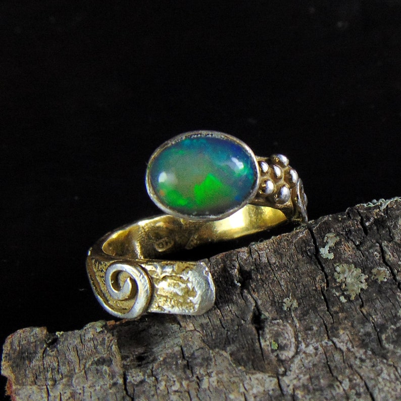 Unique Jewelry Opal Ring Designer Woman Ring, Ethiopian Solid Opals Opals Jewelry Hammered Ring Sterling Silver Ring Statement Ring