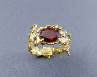 Granat Silberring, Sterlingsilber-Edelsteinring, natürlicher Granat, roter Steinring, Geschenk für Frauen, einzigartiger Ring,