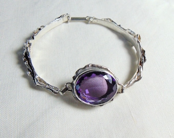 Amethyst Sterling Silber Zweig Armband, Sterling Silber 925 handgefertigt, natürlicher Amethyst, Silberarmband, Rush, Tiefe Texturen Armband,