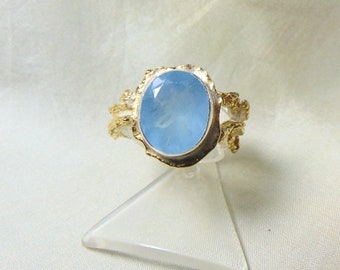 Gold-plated silver  ring with aquamarine, natural aquamarine