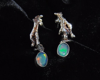 Opal Stud Earring, Sterling Silver Earrings with Opals, Ethiopian Solid Opals, Handmade Earrings, Gift fore Women, Natural Stone Jewelry,