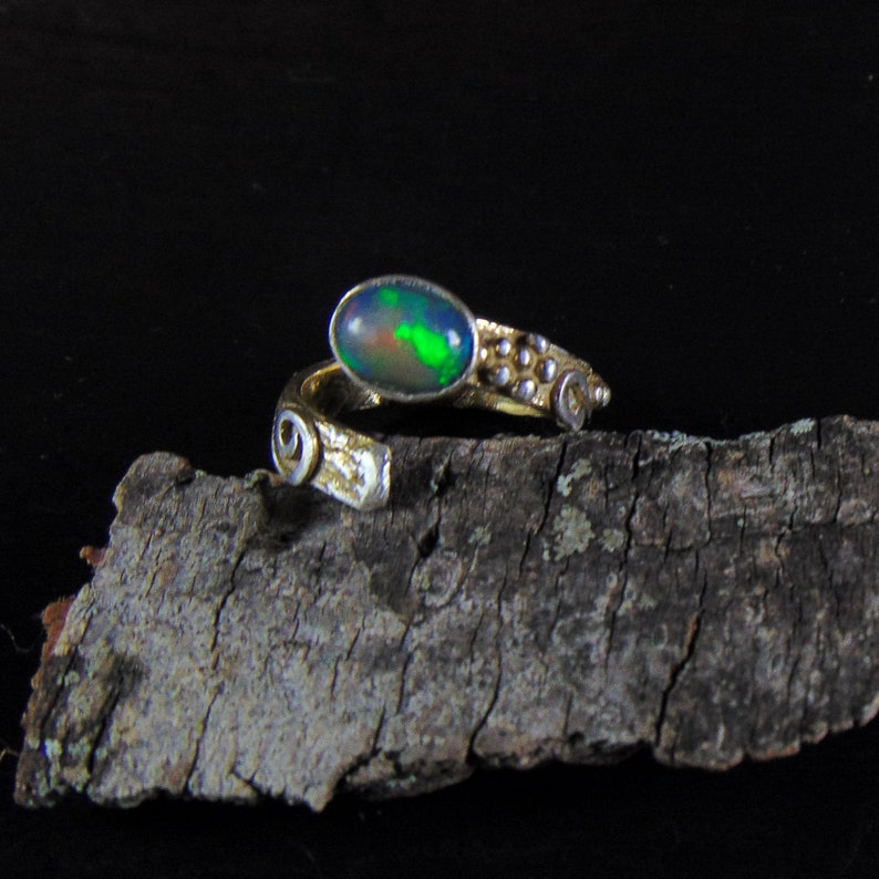 Unique Jewelry Opal Ring Designer Woman Ring, Ethiopian Solid Opals Opals Jewelry Hammered Ring Sterling Silver Ring Statement Ring