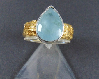 Gold-plated silver  ring with aquamarine, natural aquamarine