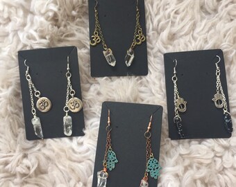 Crystal Earrings// OM// Hamsa// Yoga Jewelry// Zen// Reiki Infused // Gypsy