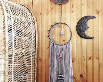 Dreamcatcher// Third Eye Chakra// Crescent Moon// Crystal Art// Witchy Things// Yoga Decor// Pisces Art// Astrology// Home Decor