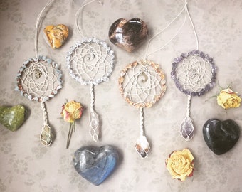 Crystal Dreamcatchers Mini// Chakras// Cresent Moon// Yoga Decor// Altar Tool// Witchy Vibes// Reiki Infused// Colorado Made// Boho Style