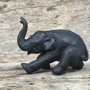 Hand Carved Sitting Baby elephant figurine, Wood Carving, Elephant Carving, Realistic, Teak, Unique wooden sculpture, Thai, Asian Elephant