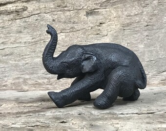 Hand Carved Sitting Baby elephant figurine, Wood Carving, Elephant Carving, Realistic, Teak, Unique wooden sculpture, Thai, Asian Elephant