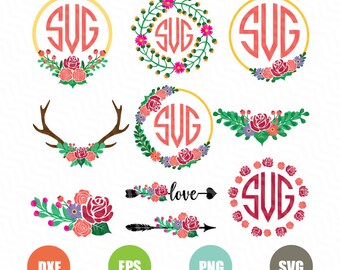 flower monogram svg etsy