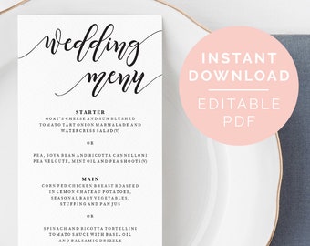 Editable Menu Template | Printable Wedding Menu | Editable Wedding Menu Template | DIY Menu | Party Menu | Event Menu | PDF Instant Download