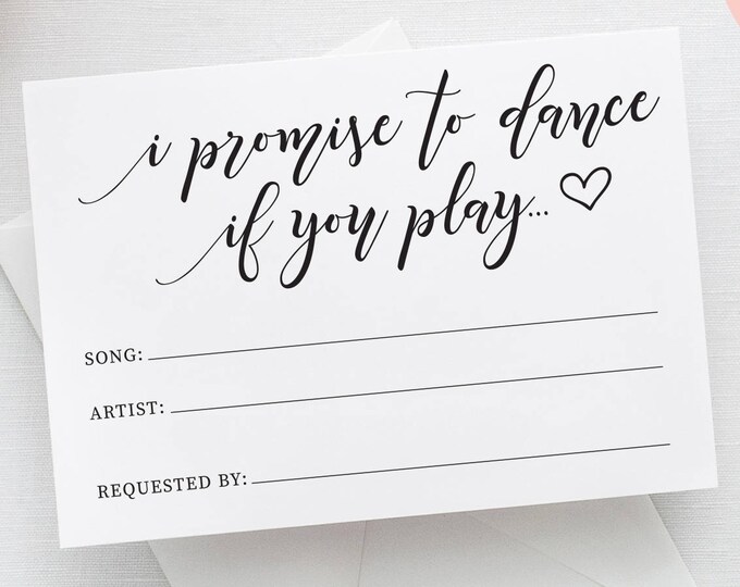 Printable Song Request Card Wedding Song Request I Promise to Dance If ...