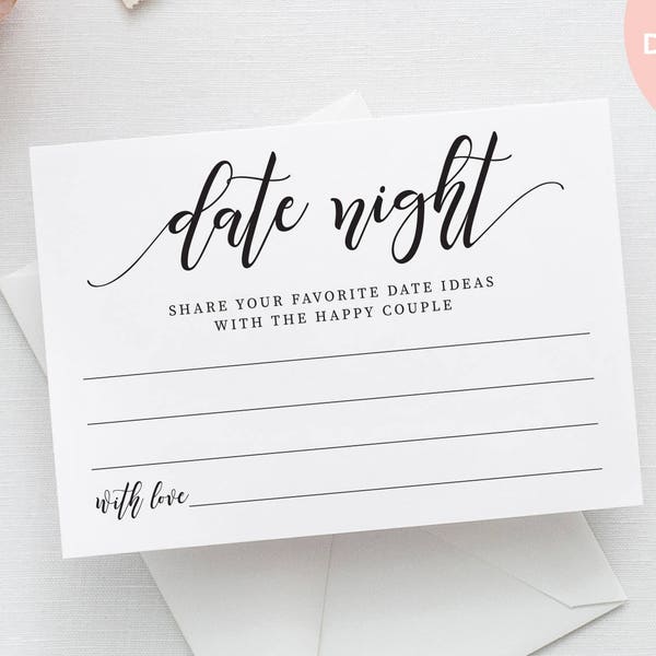 Date Night Cards | Date Night Ideas Printable | Date Night Idea Card | Wedding | Bridal Shower | Couple Date Night Jar |PDF Instant Download